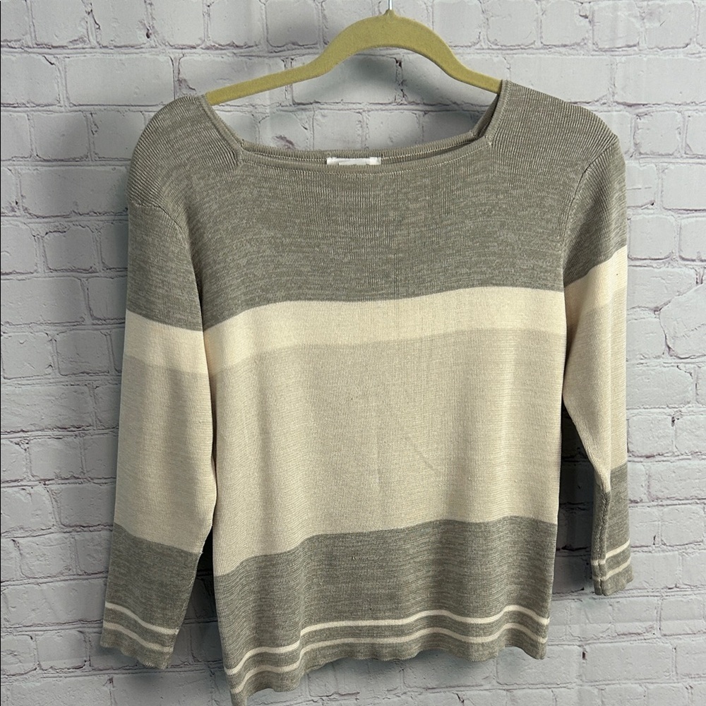 Clio Petites silk blend color block boat neck pullover sweater size Petite large